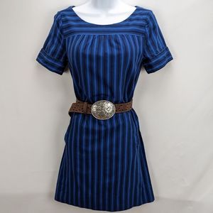 Size 2 Anthropologie "HD in Paris Cerulean Stripe" Blue Cotton Mini Shift Dress